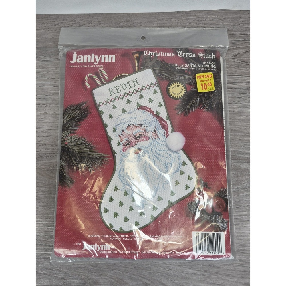 NOS Janlynn Christmas Cross Stitch Kit Jolly Santa Stocking #114-04 Holiday